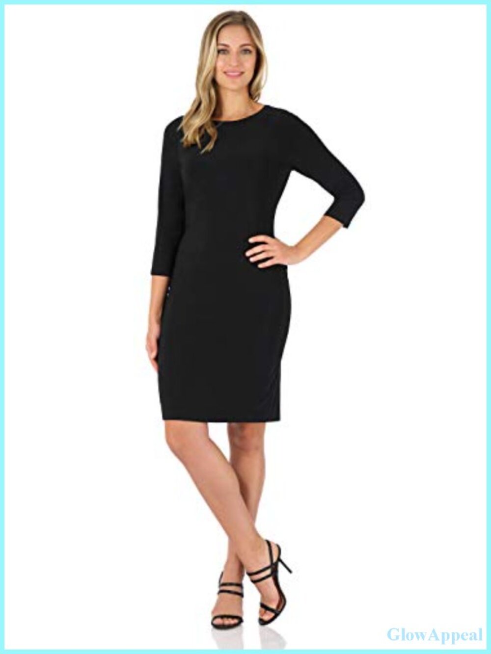 Women's Classic Chic Shift Dress 3/4 Sleeve Boat Neck Knee-Length Work Dress